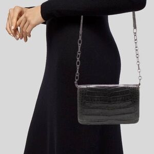 Nancy Gonzales Matte Black Crocodile Alligator Chain Link Bag Cross Body EUC